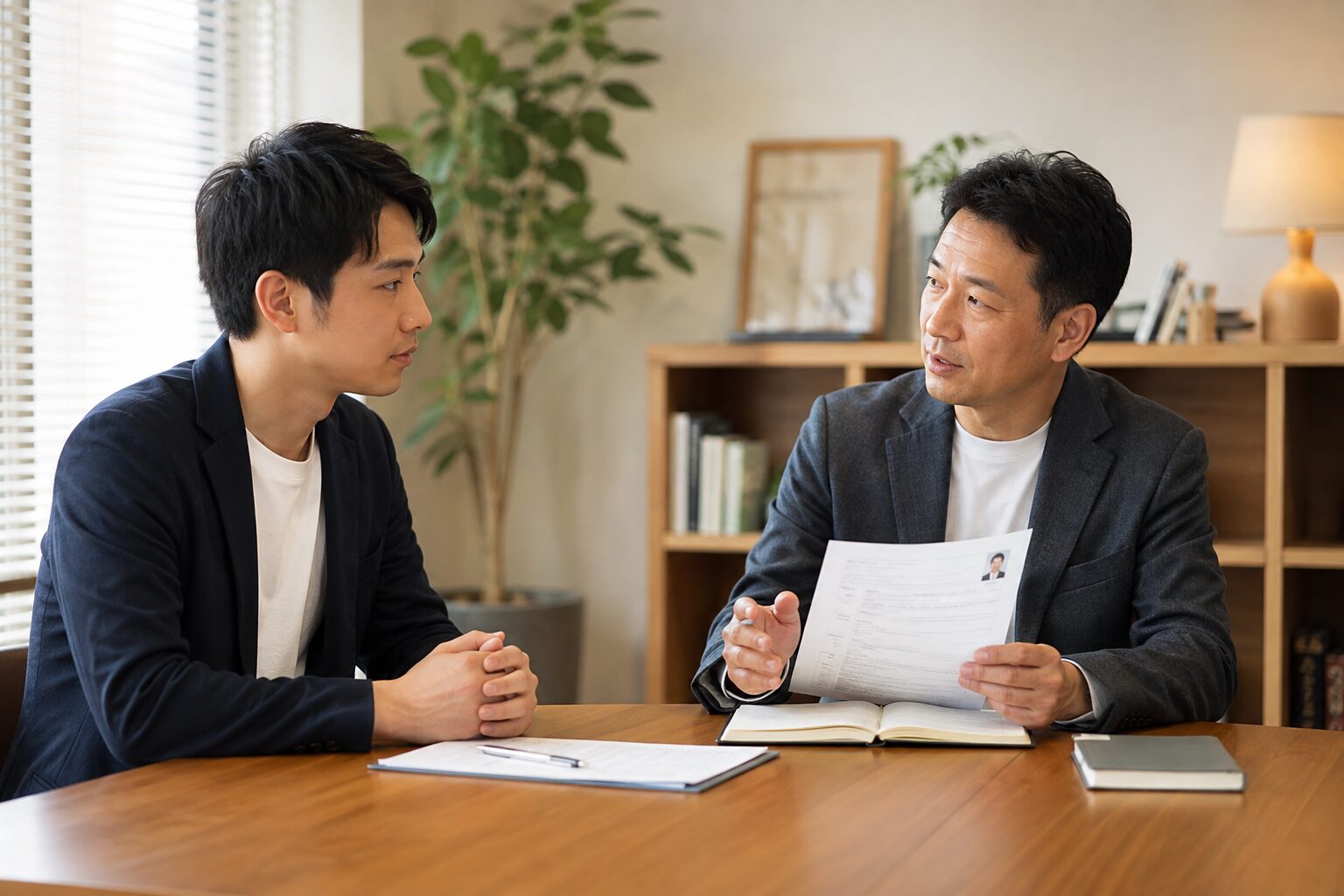就職・転職希望者が応募書類についてキャリア相談する様子(AI生成イメージ)