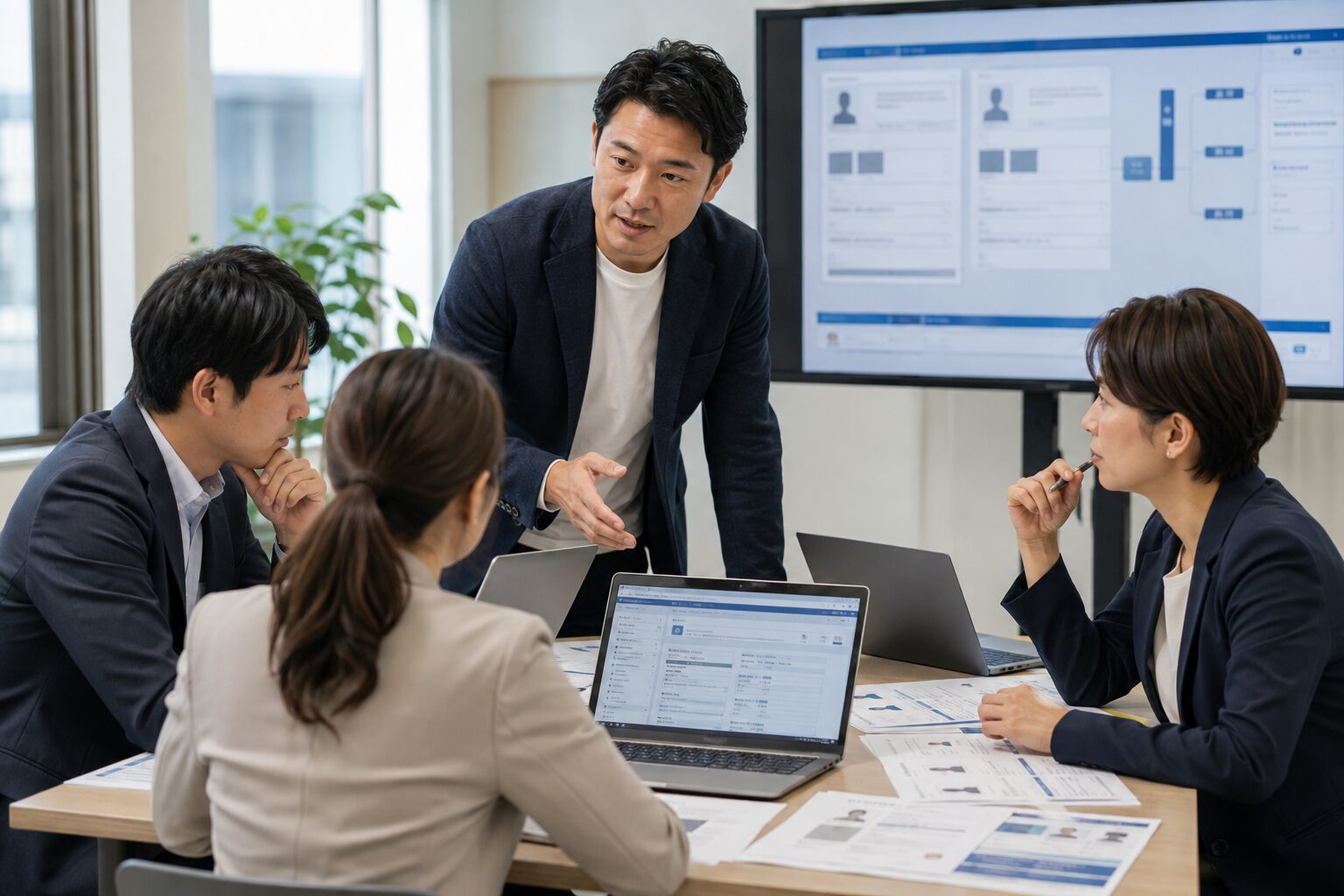 人材紹介会社の担当者がAI活用と紹介業務の改善を学ぶ研修(AI生成イメージ)